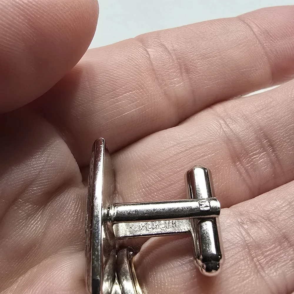 Vtg Hickock USA Silvertone MCM 1960's Silvertone Chevron Cufflinks & Tie Clip